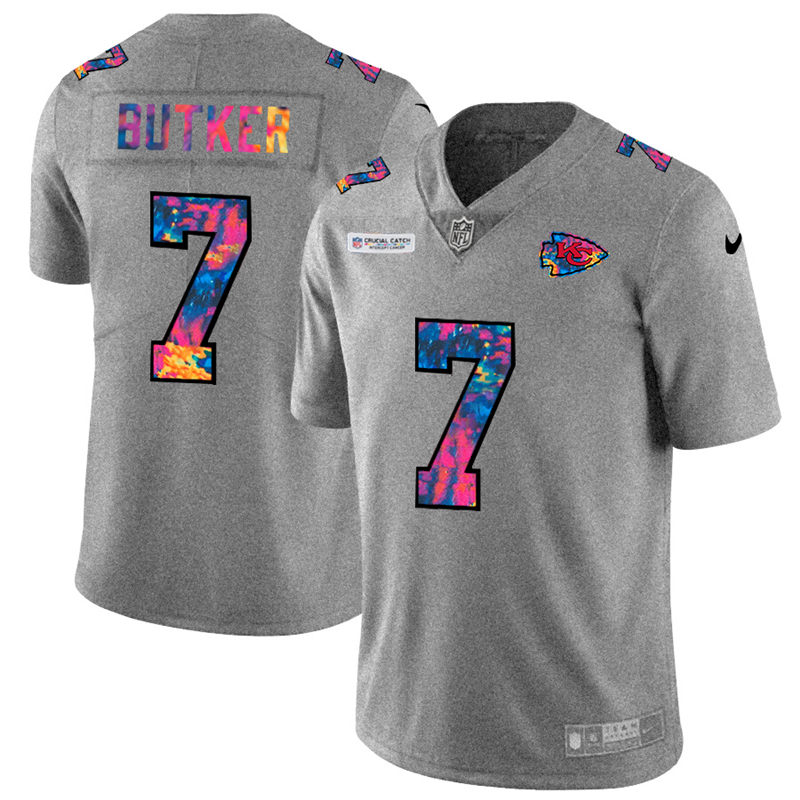 NFL Kansas City Chiefs #7 Harrison Butker Men Nike MultiColor 2020  Crucial Catch  Jersey Grey->kansas city chiefs->NFL Jersey